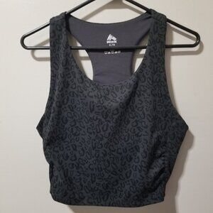 RBX Women's Top XL Animal Print Racer Back Gray Black Crop Yoga